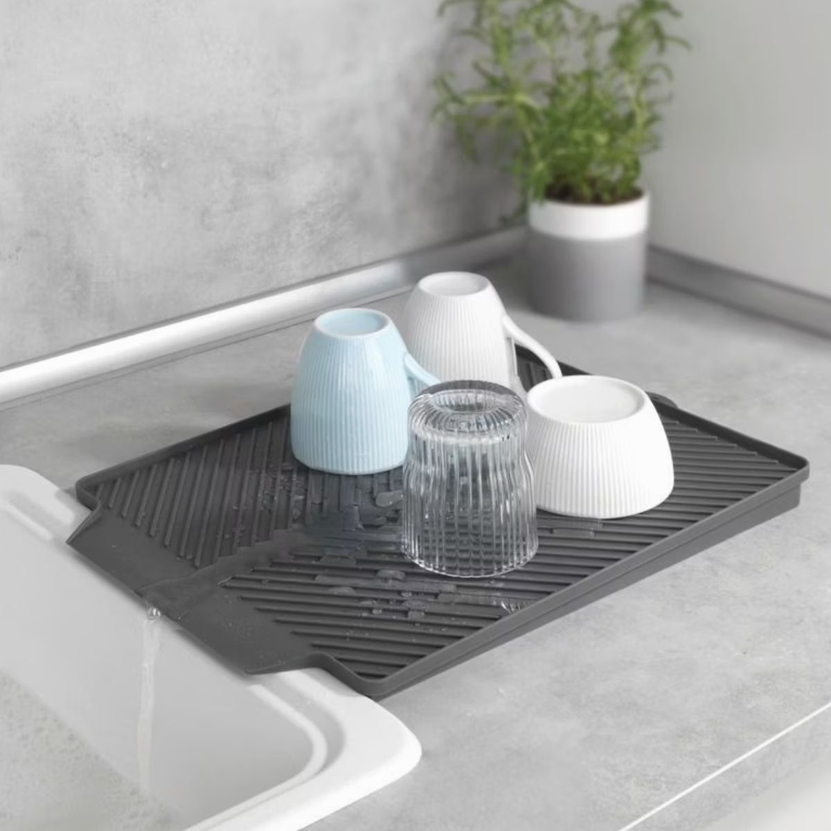 Wenko Коврик для посуды Linea 40x30x3cm серый 54703100