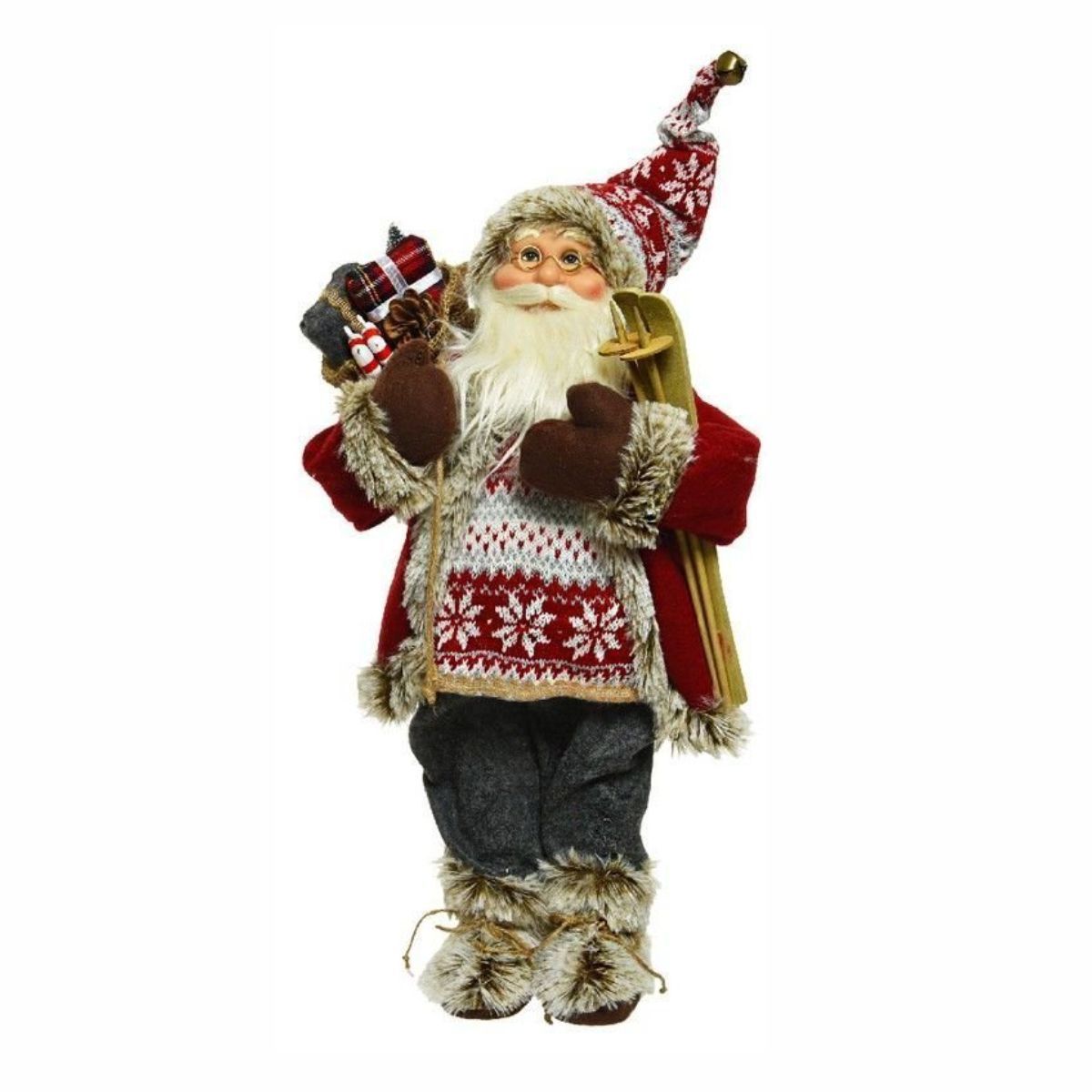 Kaemingk Фигура Санта с лыжами и шишкой 60см 612008