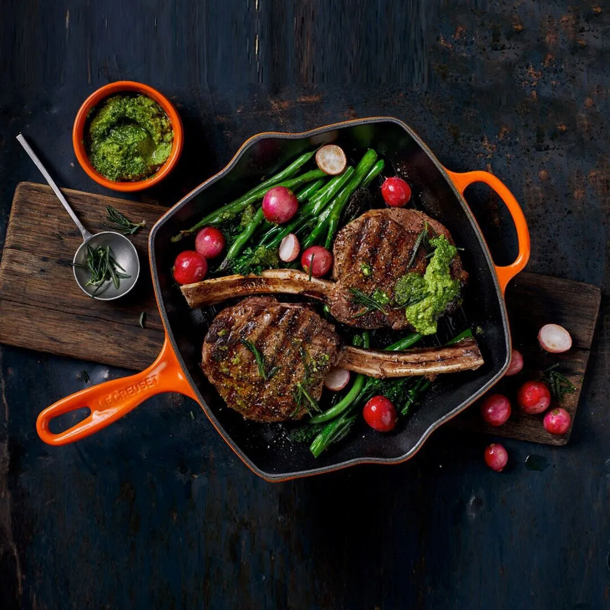 LeCreuset Сковорода-гриль 26х26см оранжевая